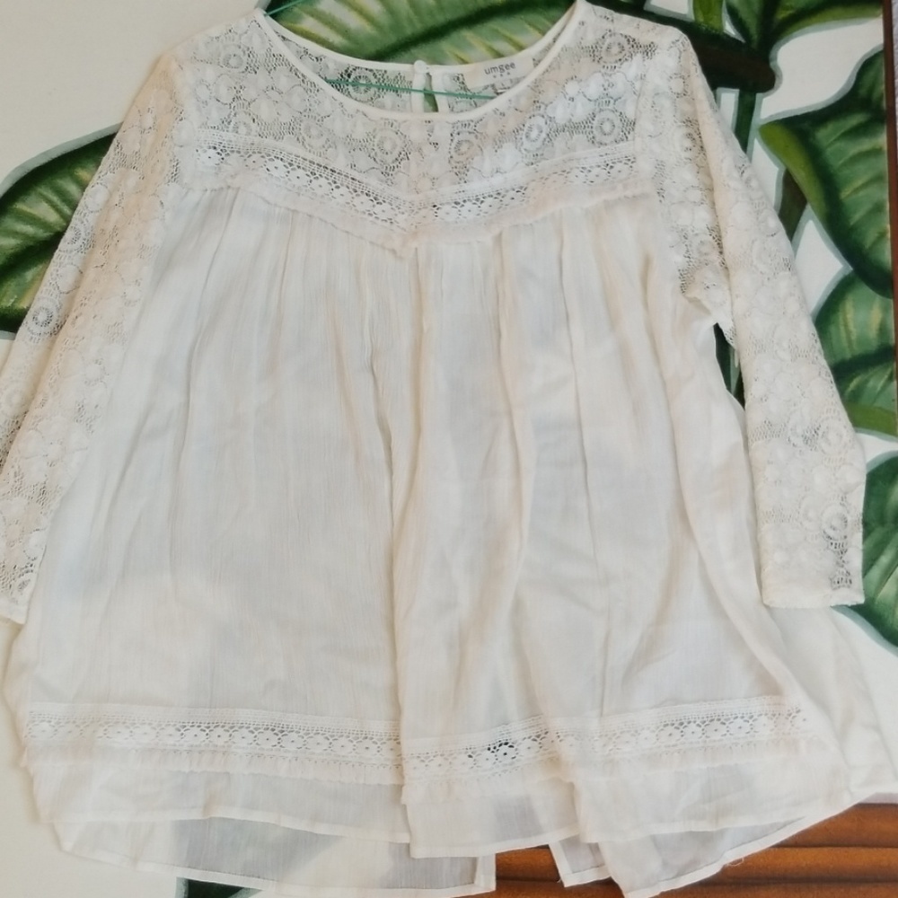 Ungee USA Longsleeve gauze & lace white top blouse - Picture 2 of 8